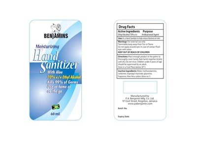Benjamins Hand Sanitizer 60 mL (Hand Sanitizers 60ml)